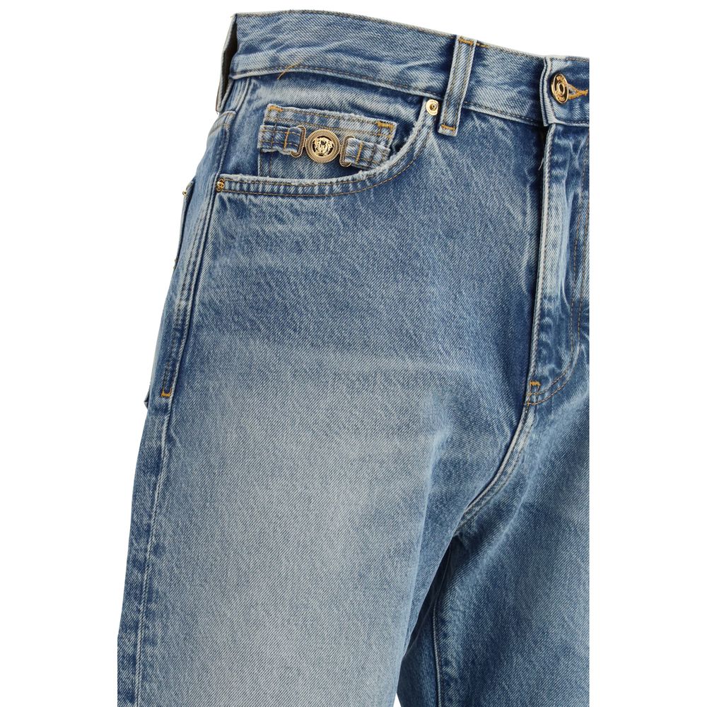 Versace distressed cotton-denim jeans – blue