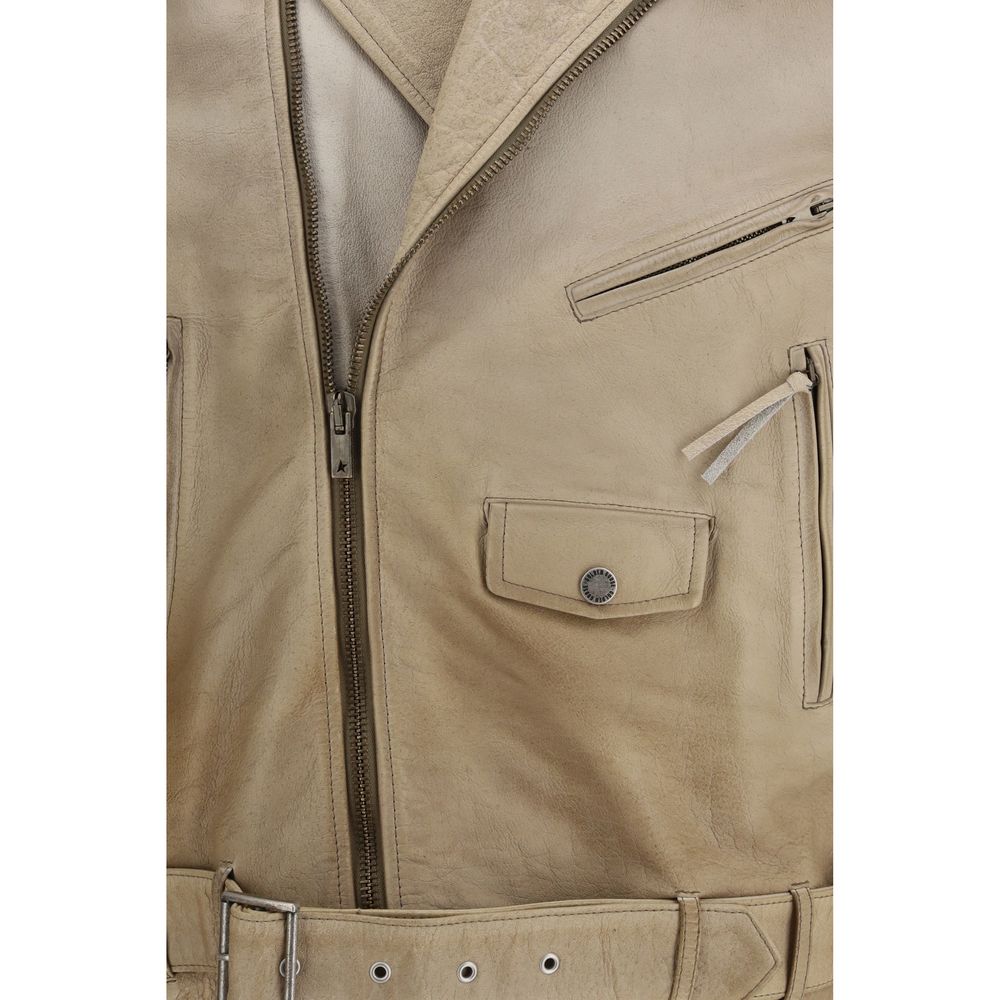 Golden Goose beige buffalo leather biker jacket