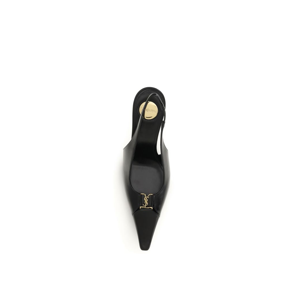 Saint Laurent Babylon Black Calf Leather Slingback Pumps
