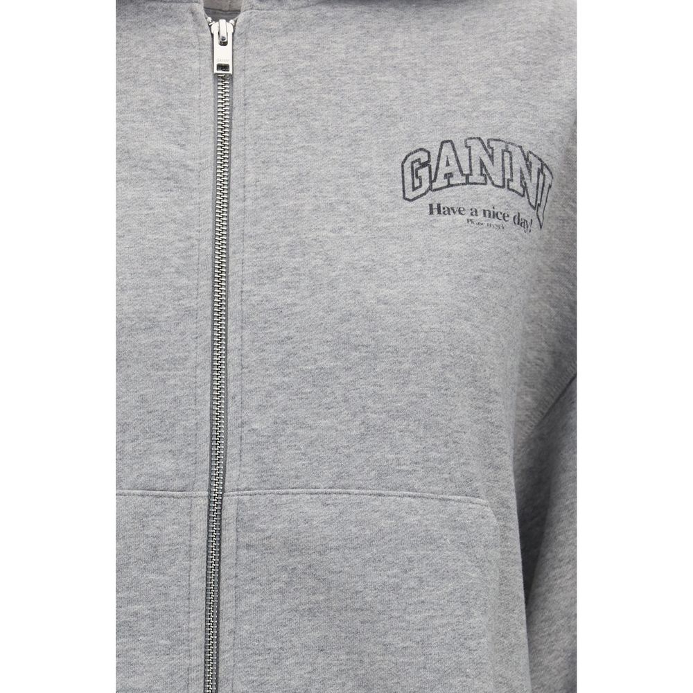 Ganni Organic Cotton Zip Hoodie – Grey