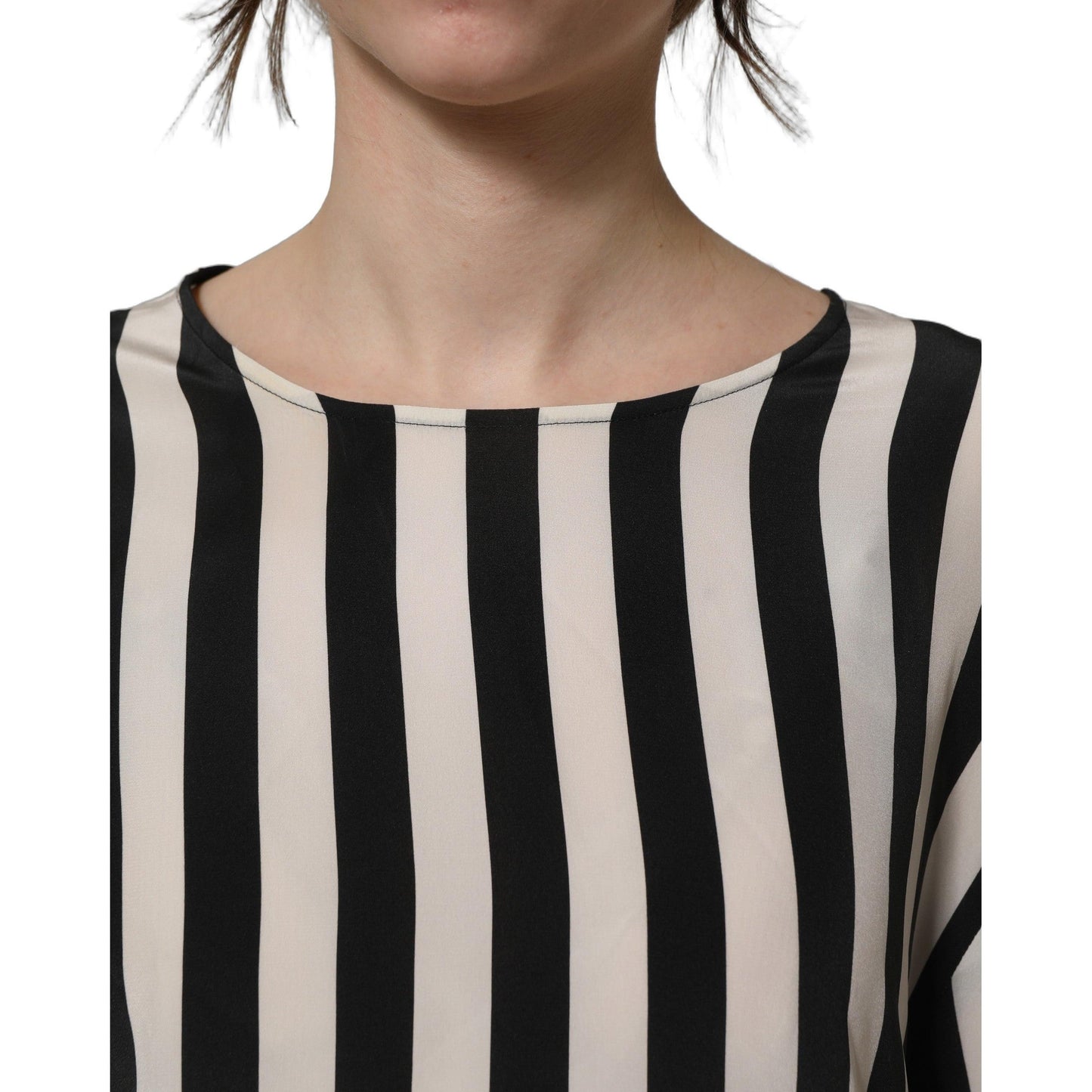 Dolce & Gabbana Black White Stripes Round Neck Blouse Top