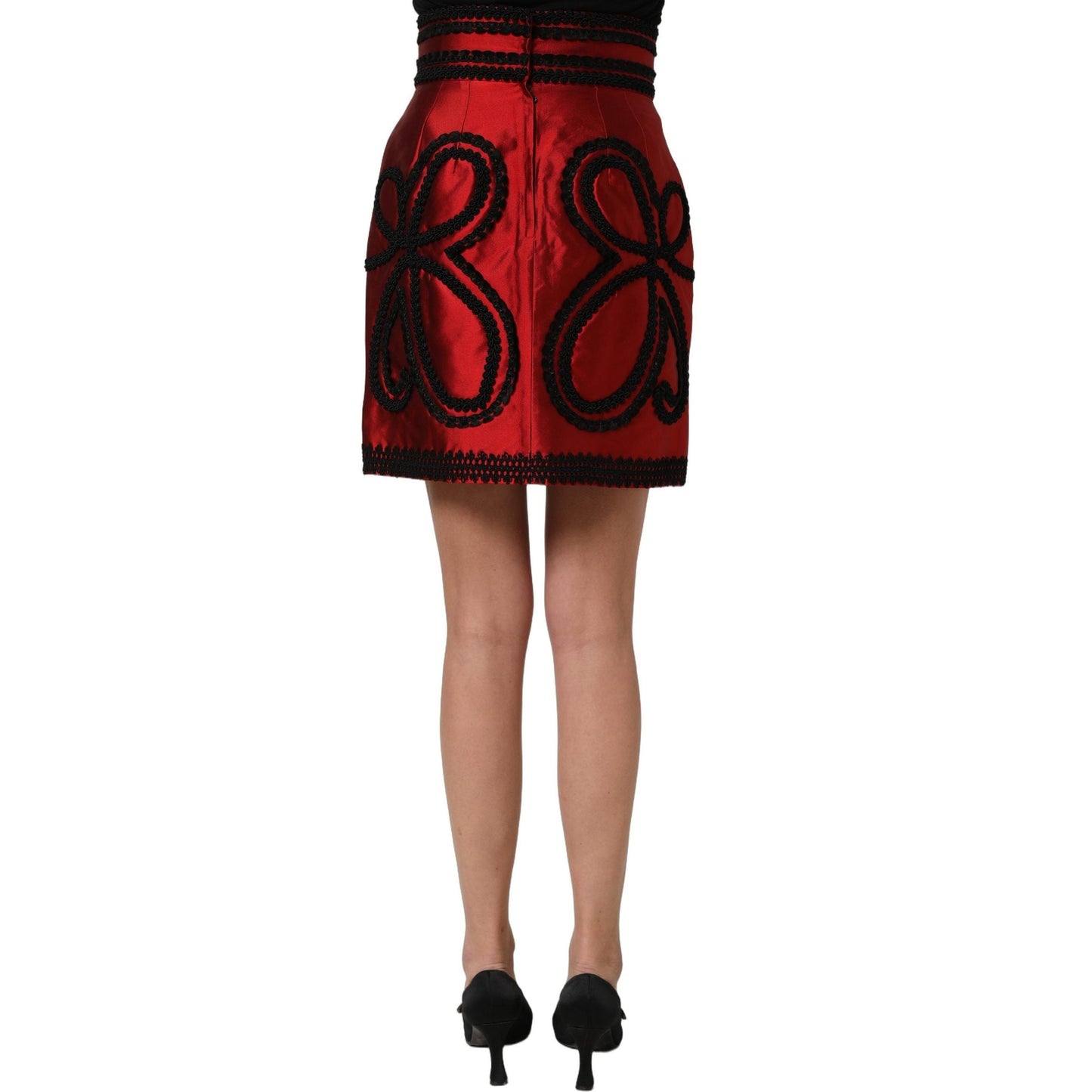 Dolce & Gabbana Red Soutache Embroidery A-line Mini Skirt