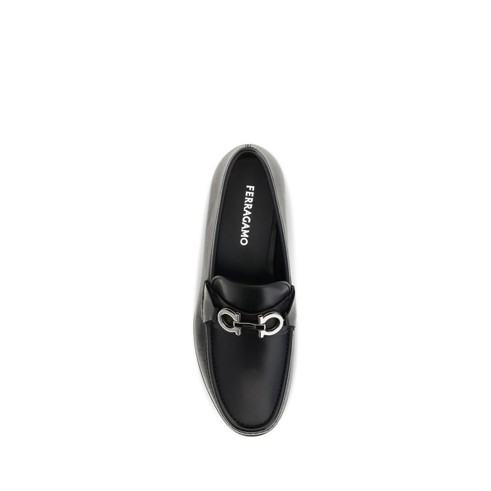 Ferragamo Gancini Calf Leather Loafers – Black