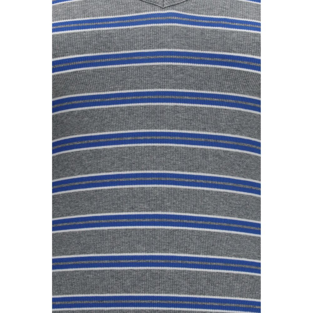 Ganni Ribbed V-Neck T-Shirt – Grey