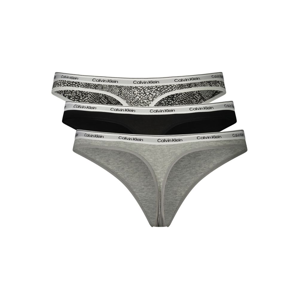 Calvin Klein women's thong 3-pack in grey, black and patterned cotton