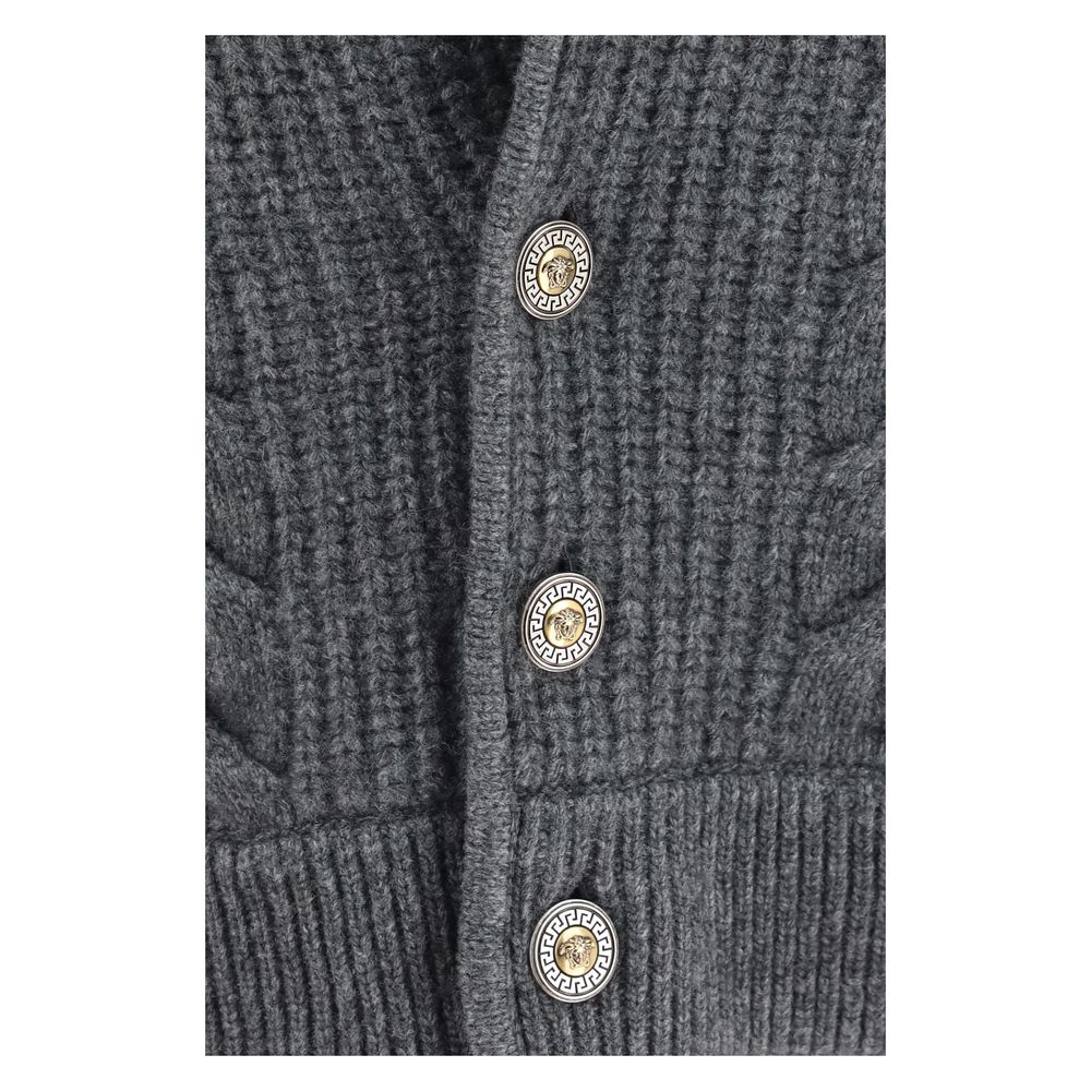 Versace gray merino wool and cashmere cardigan