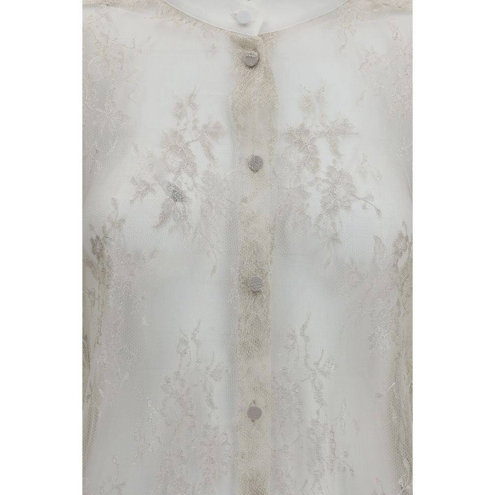 Tom Ford Floral-Embroidered Lace Blouse – Beige