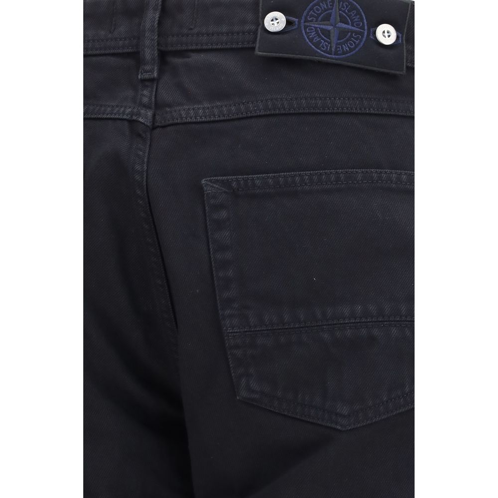 Stone Island black cotton straight-leg jeans