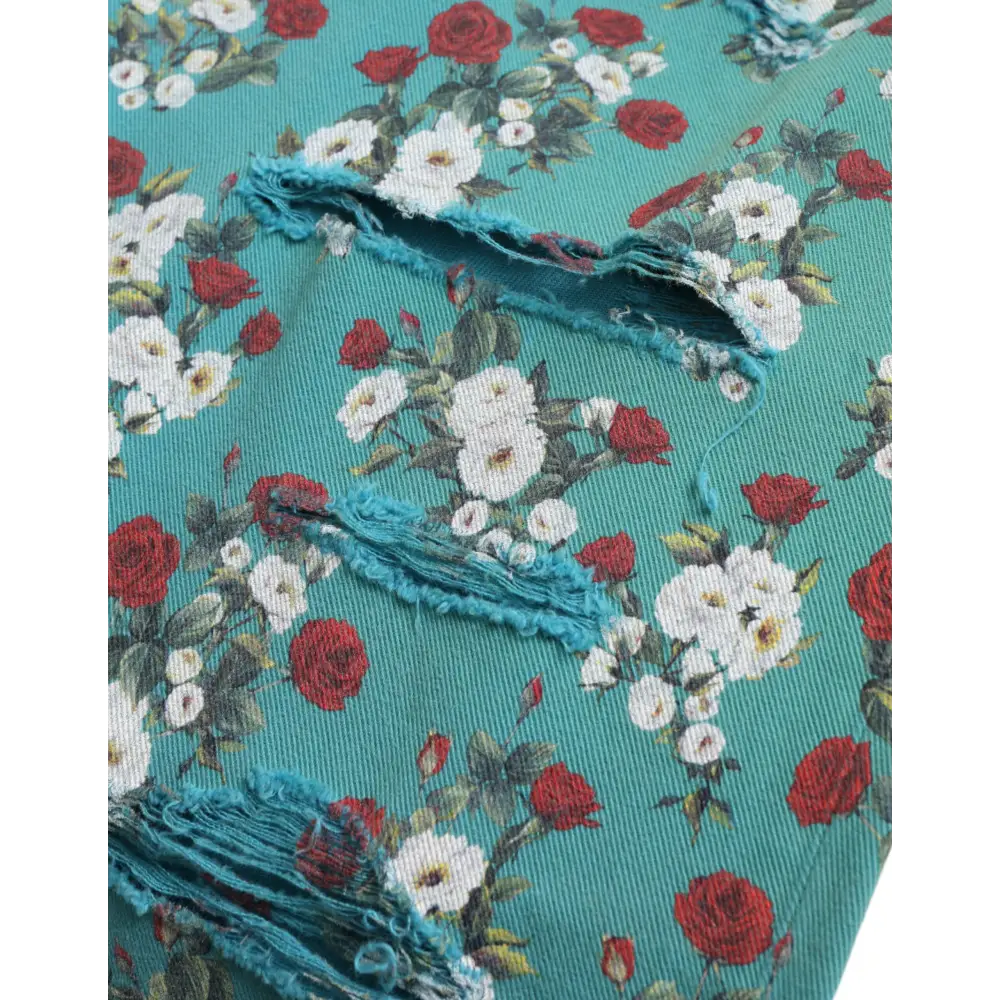 Dolce & Gabbana blå floral print skinny bomulds jeans med teal blomster mønster