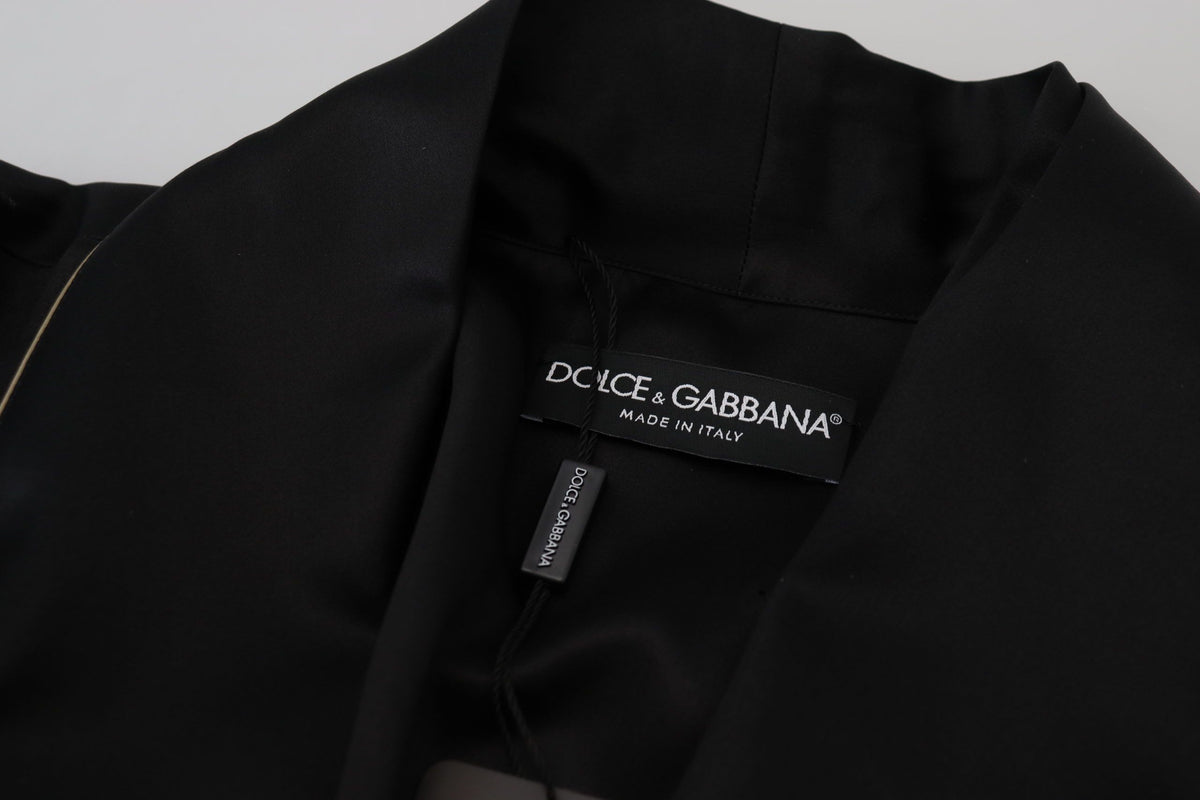 Dolce & Gabbana Black 100% Silk Robe Coat Wrap Jacket