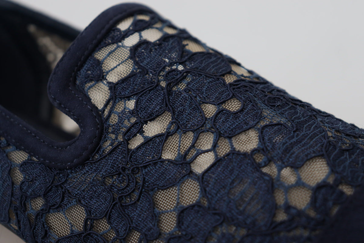 Dolce & Gabbana floral lace slip-on loafers – blue