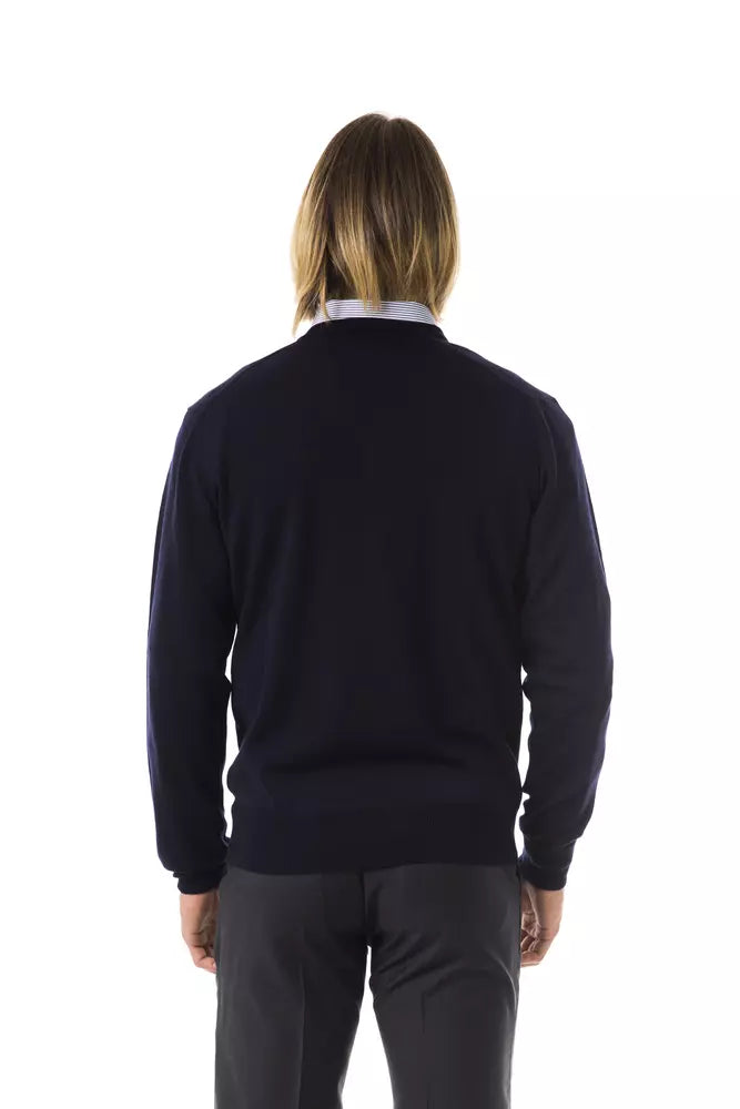 Uominitaliani Men's Merino Wool V-Neck Sweater – Blue