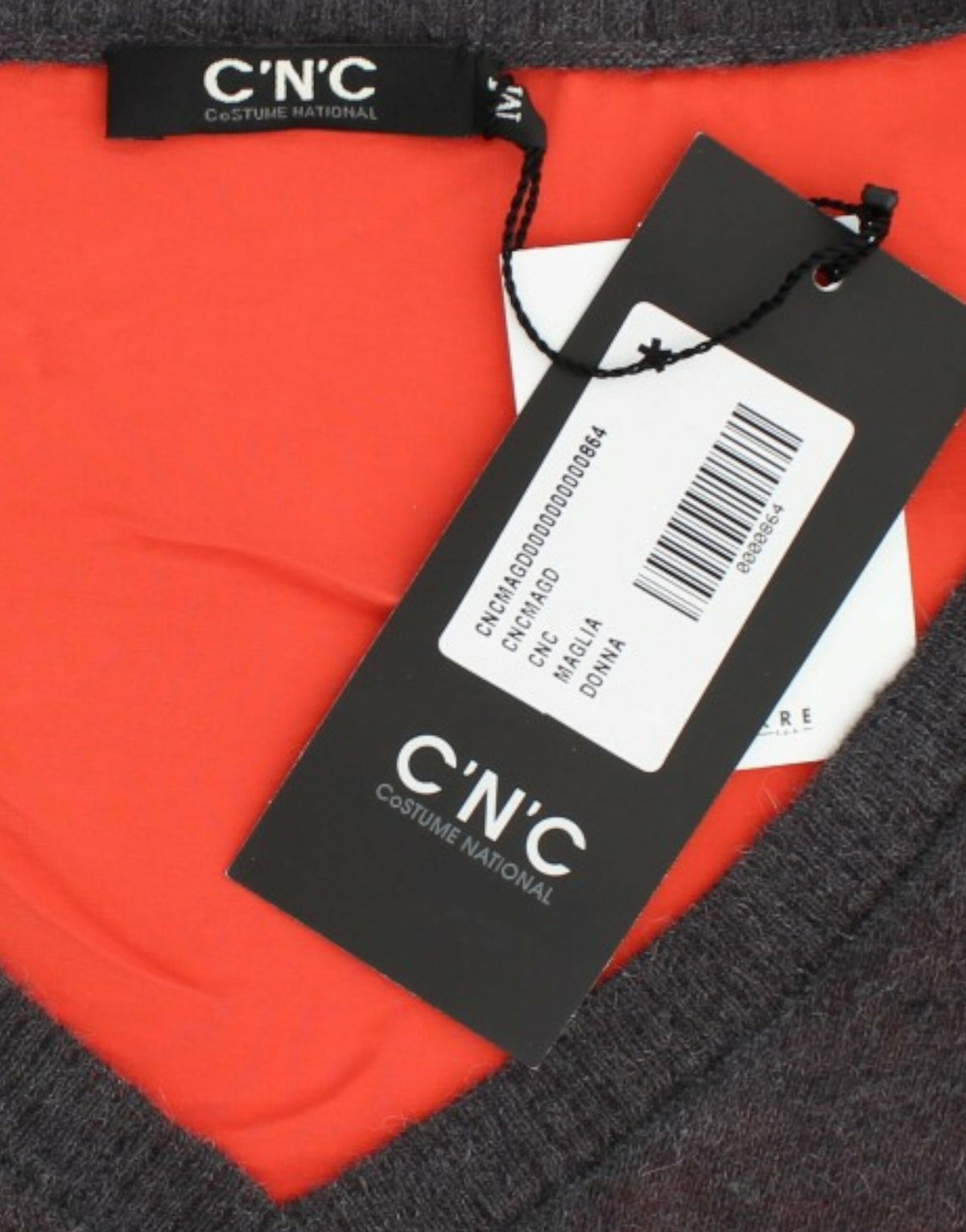 Gray and orange Costume National C’N’C short-sleeved sweater in alpaca, wool and nylon