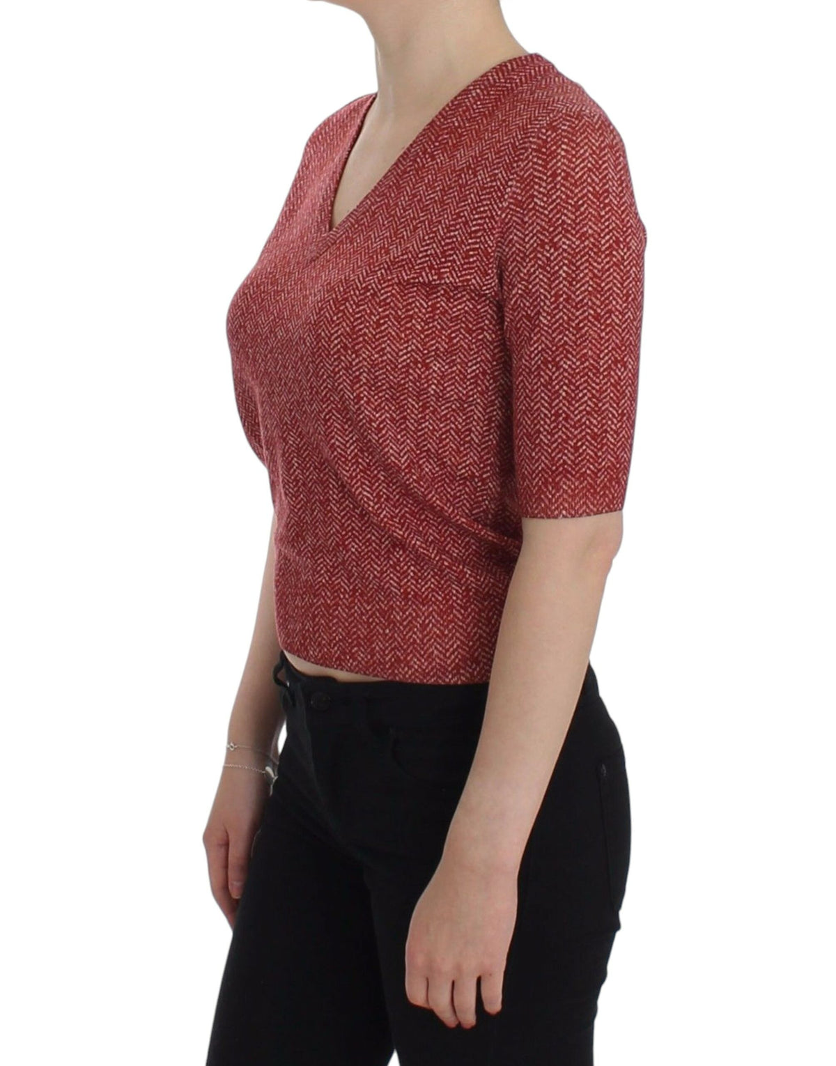 Red Dolce & Gabbana short-sleeve V-neck wool pullover