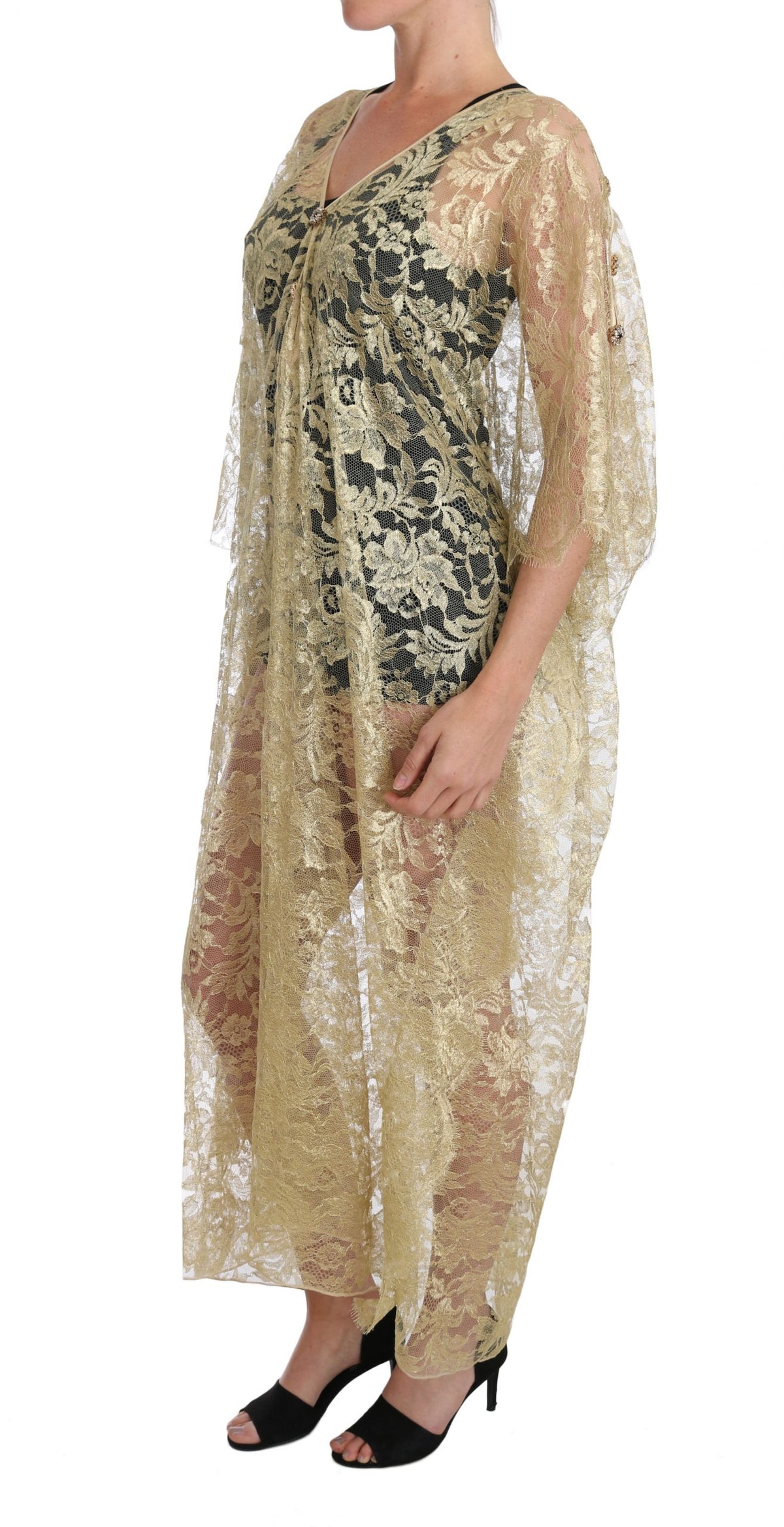 Dolce & Gabbana gold floral lace cape dress