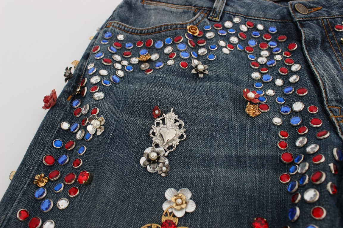 Dolce & Gabbana light blue cotton jeans with crystal embellishment