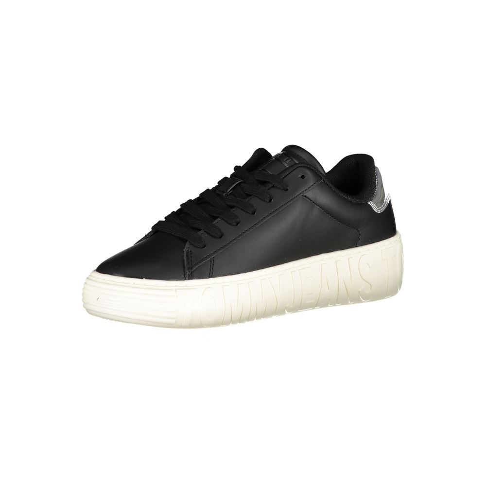 Tommy Hilfiger Black Leather Women Sneakers