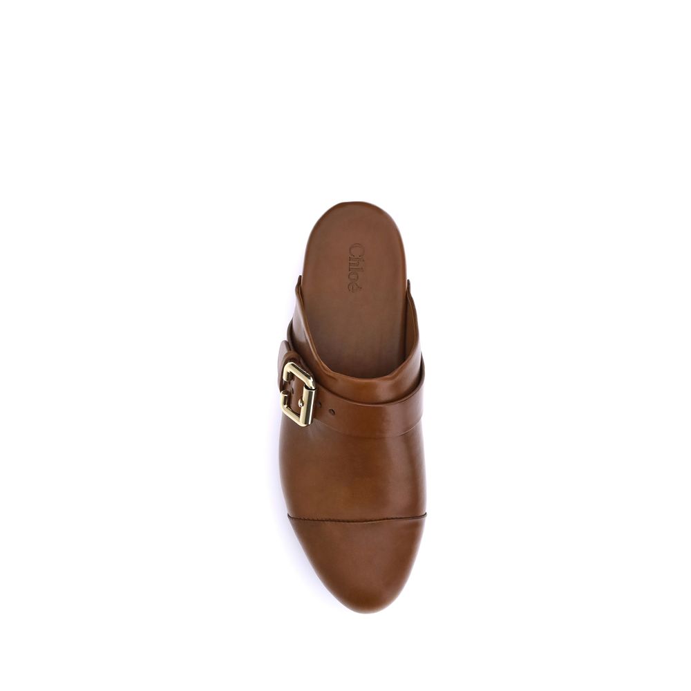 Chloé Jeannette Calf Leather Mules – Brown