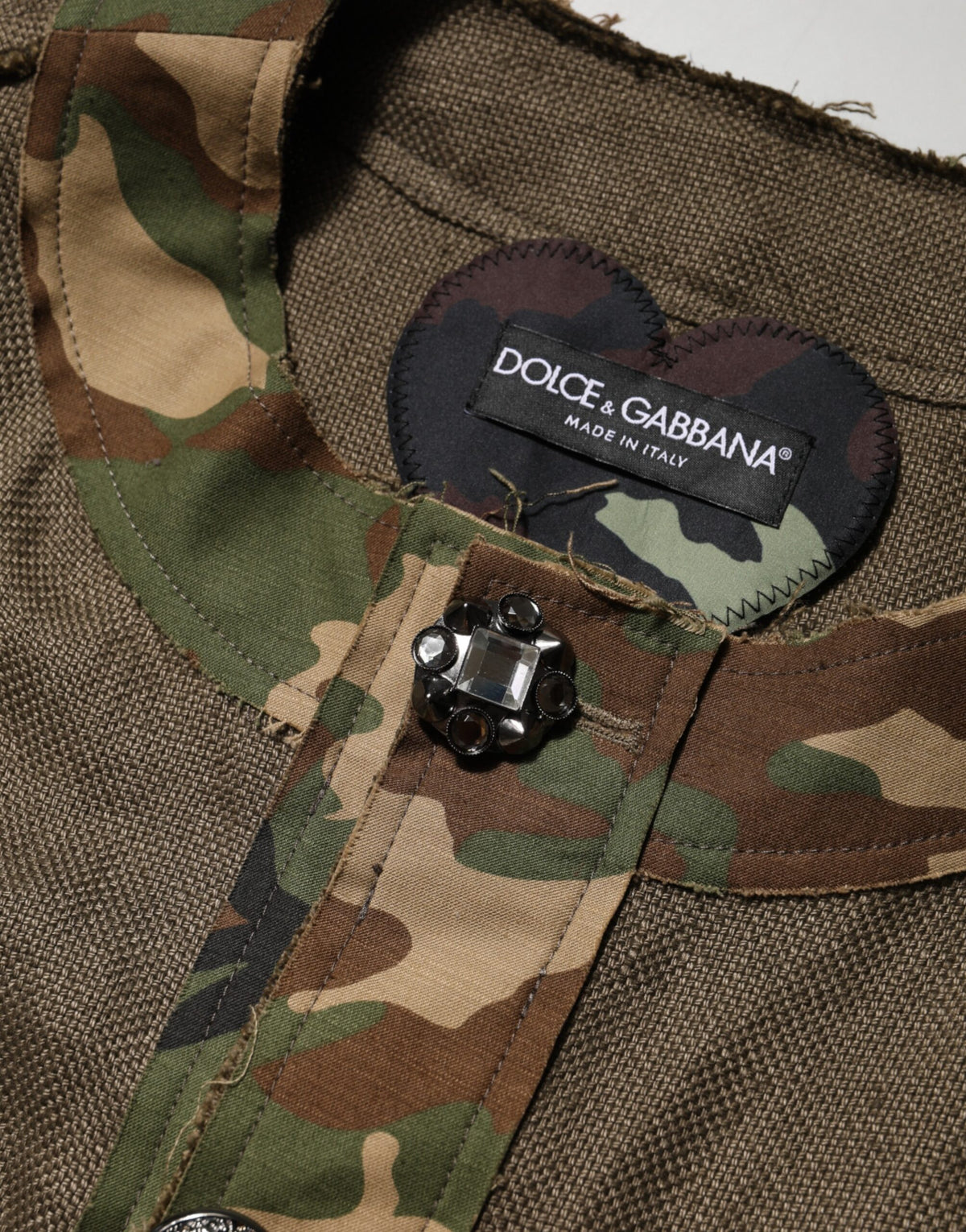 Dolce & Gabbana Brown Camouflage Linen Button Down Jacket