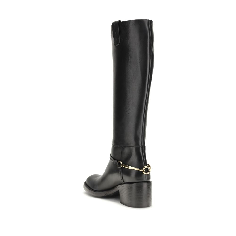 Chloé Black Calf Leather Bos Taurus Lace-Up Boots