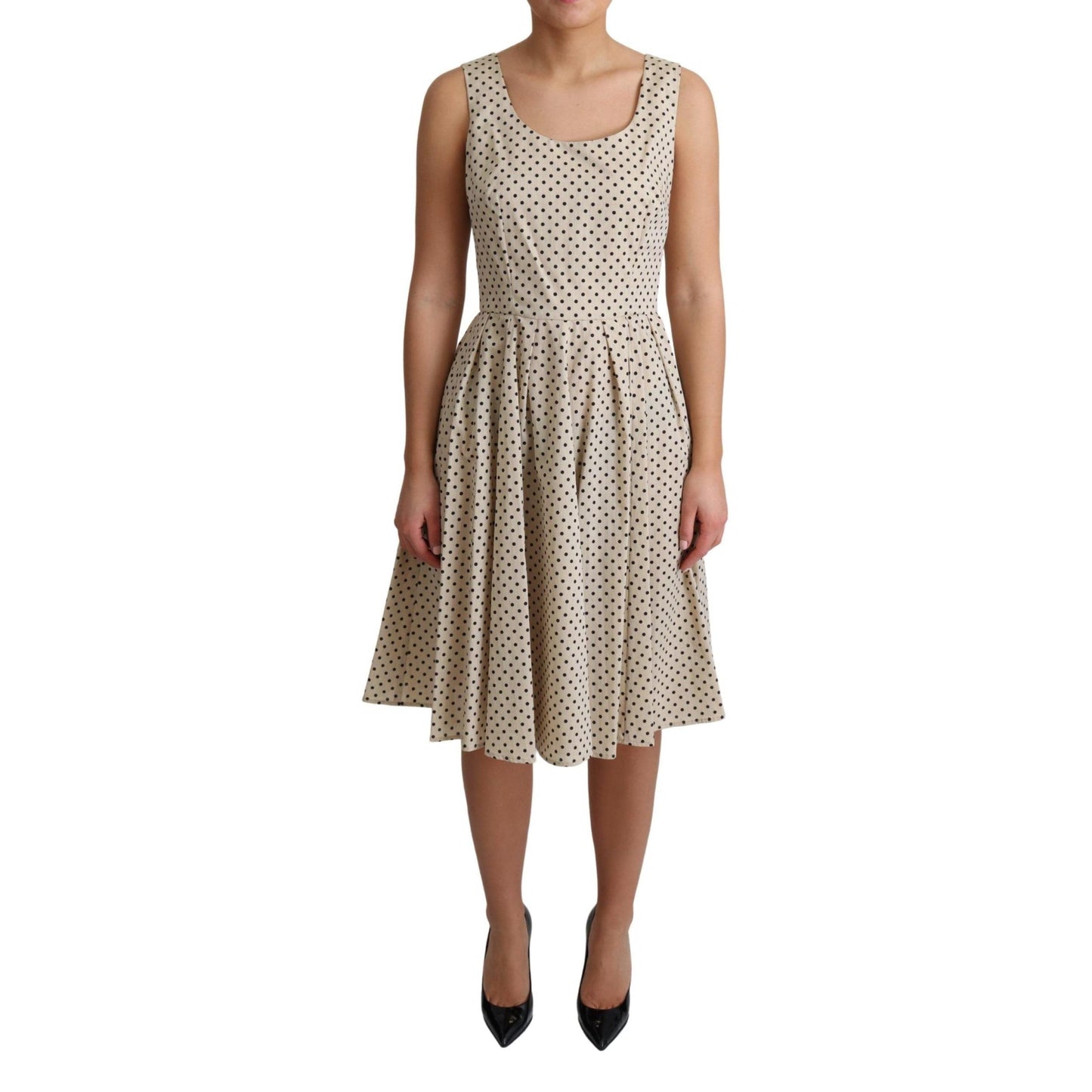 Dolce & Gabbana Beige Polka Dotted Cotton A-Line Dress