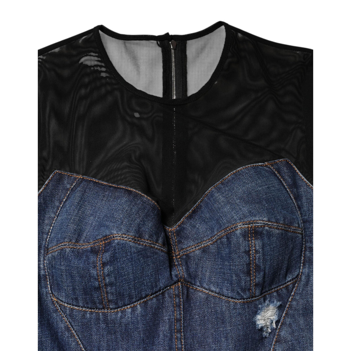 Dolce & Gabbana Black Blue Long Sleeves Denim Mini Dress