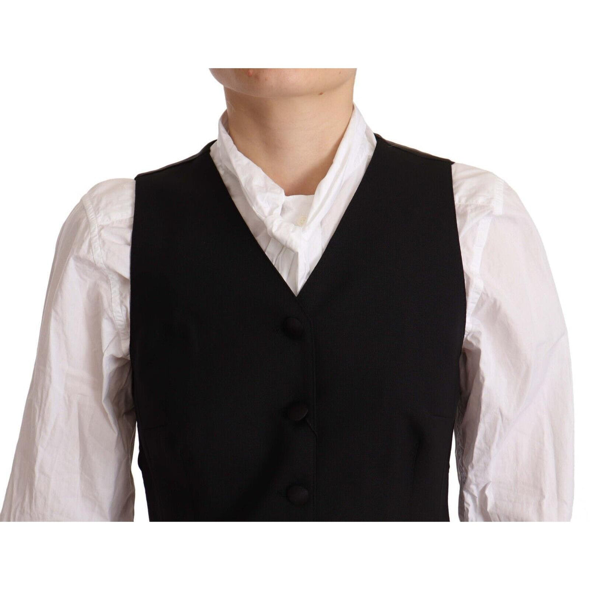 Dolce & Gabbana Black Button Down Sleeveless Vest Viscose Top