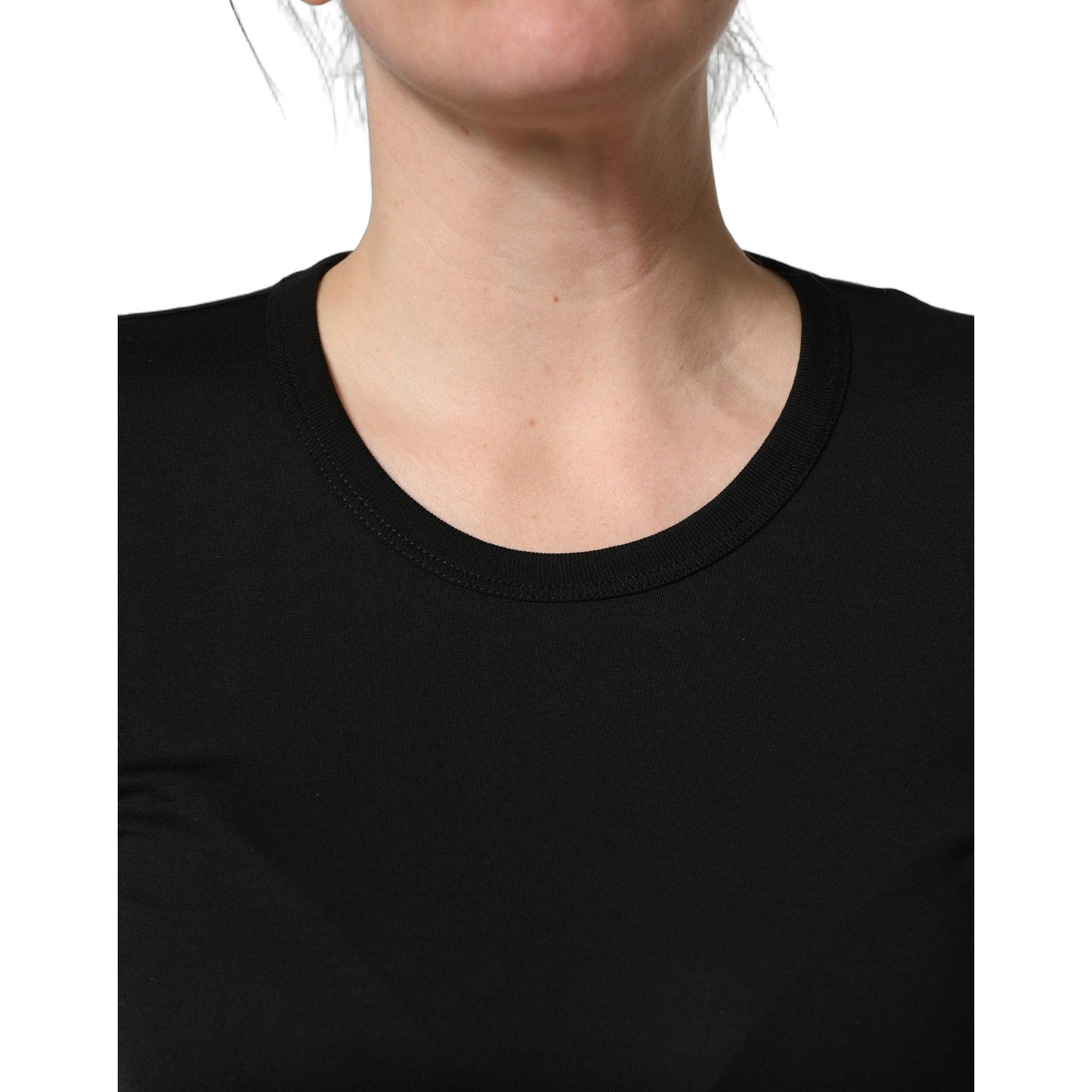 Dolce & Gabbana Black Cotton Round Neck Short Sleeve T-shirt