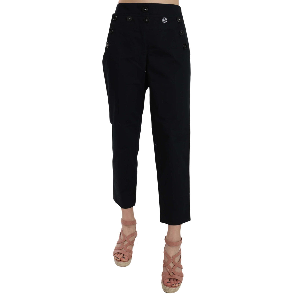 Dolce & Gabbana Black Cropped Front Button Embellished Pants
