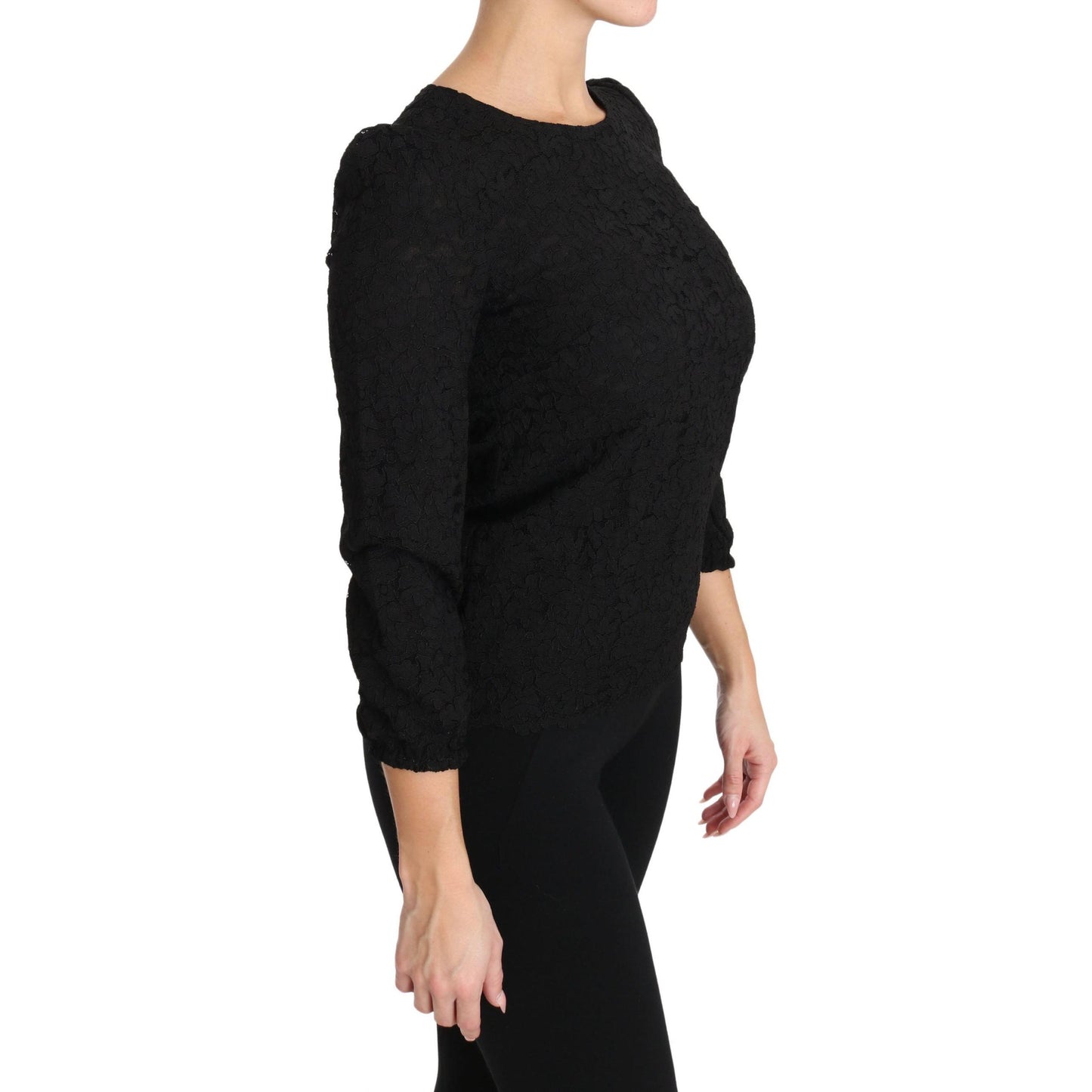 Dolce & Gabbana Black Floral Lace Zipper Top Blouse