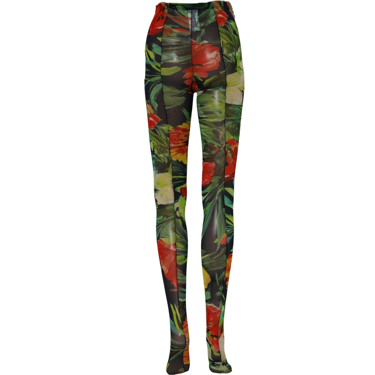 Dolce & Gabbana Black Floral Print Tights Sheer Stockings Socks