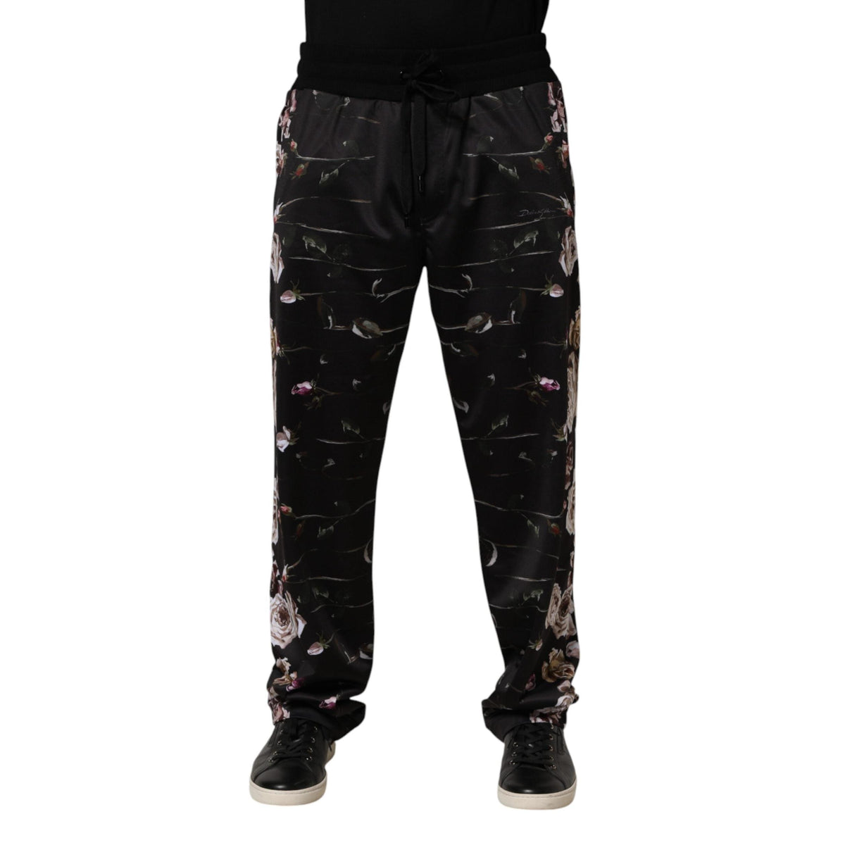 Dolce & Gabbana Black Floral Straight-Leg Chino Trouser Pants