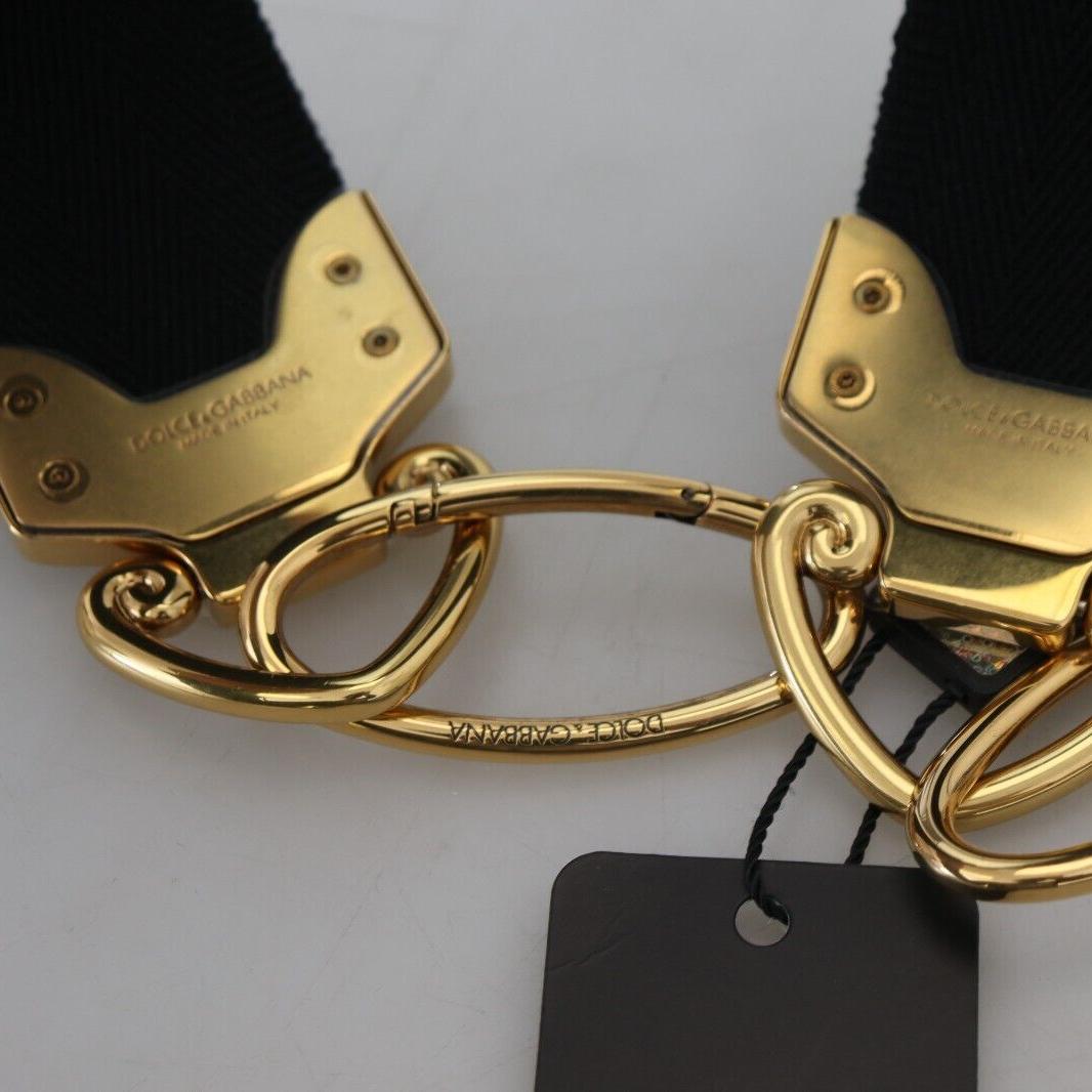 Dolce & Gabbana WMB270 black and gold logo-print bag strap with brass