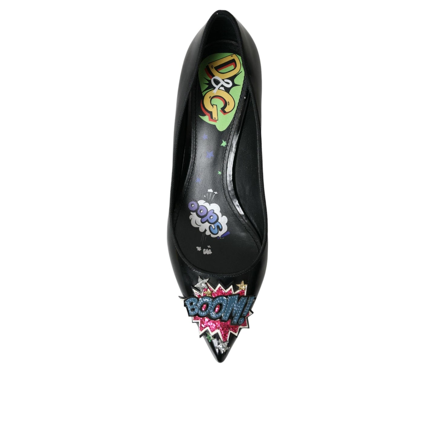 Dolce & Gabbana Black Leather BOOM Patch Heels Pumps Shoes