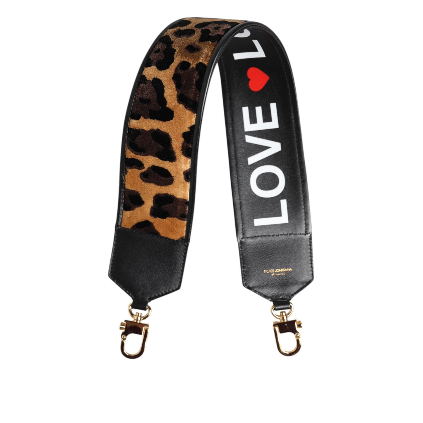 Dolce & Gabbana Black Leopard Print Reversible Bag Shoulder Strap