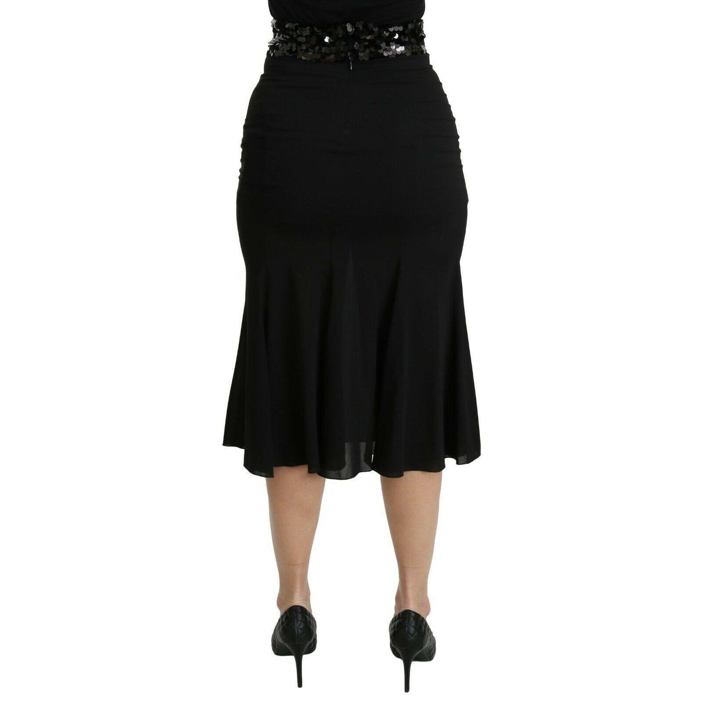 Dolce & Gabbana Black Mermaid High Waist Midi Silk Skirt