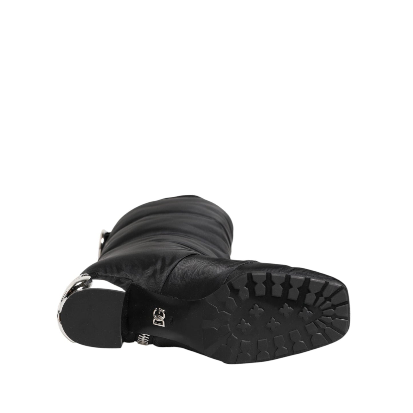 Dolce & Gabbana Black Padded Mid Calf Logo Heel Boots Shoes