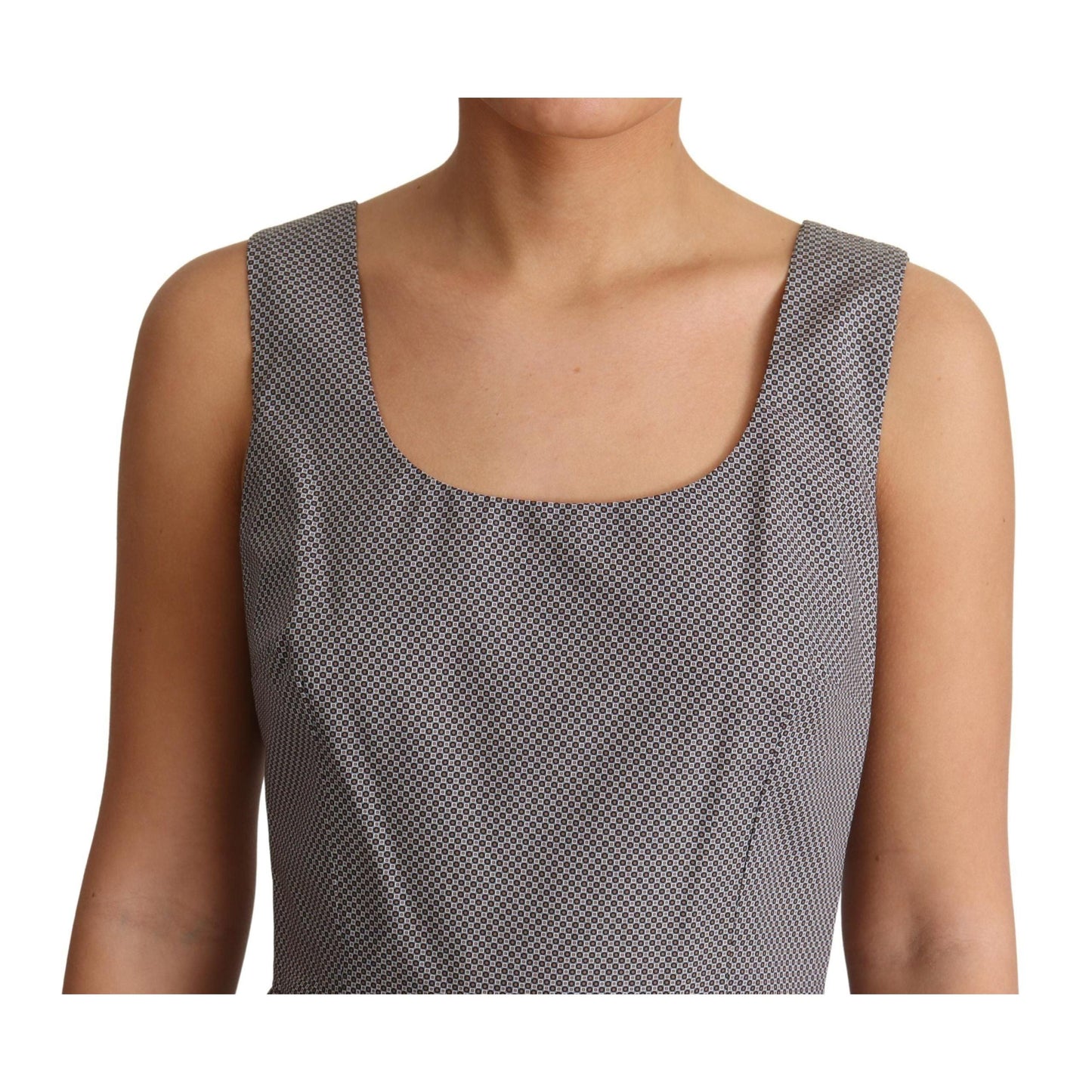 Dolce & Gabbana Blue Beige Geometric Cotton A-Line Dress