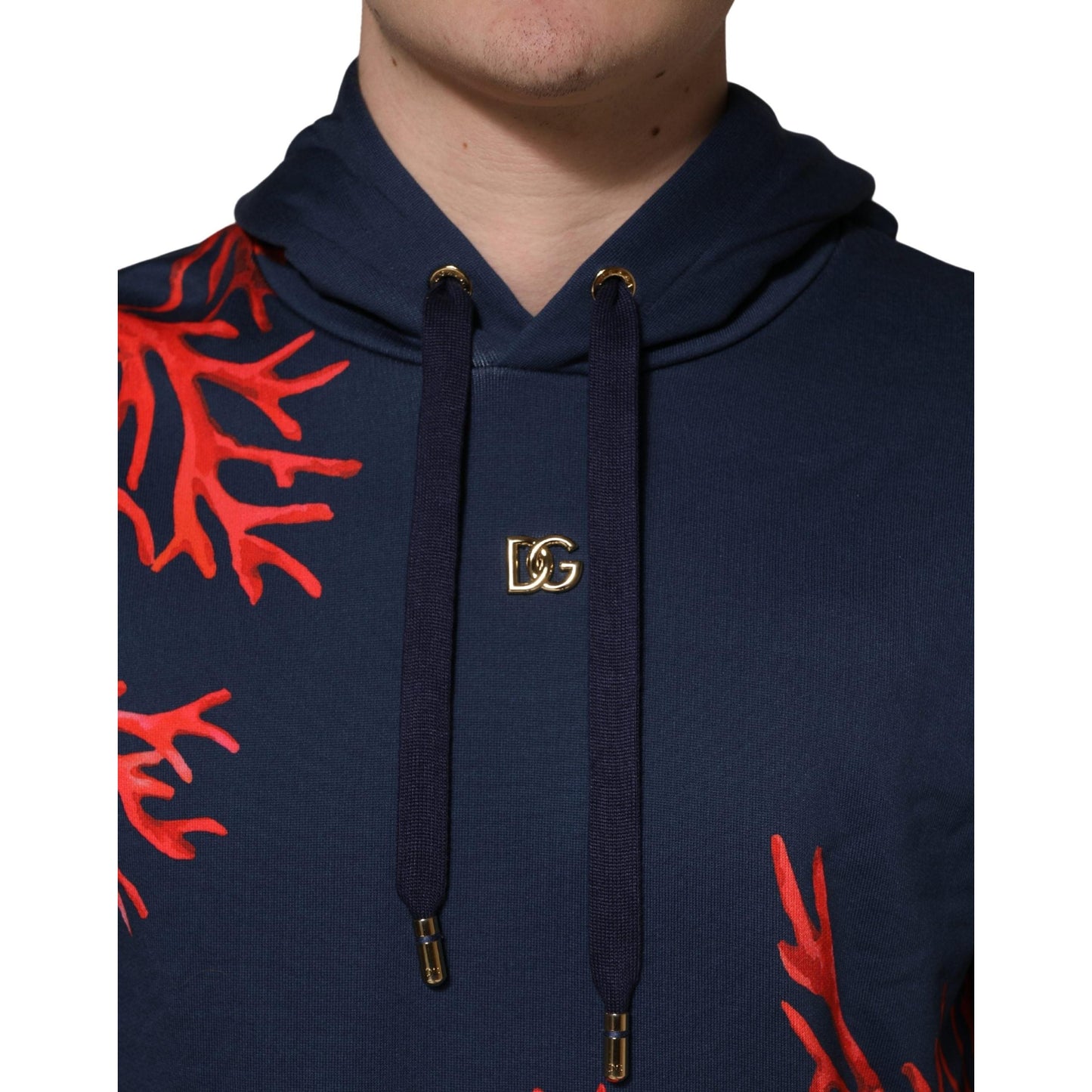 Dolce & Gabbana Blue Cotton Coral Logo Hooded Sweatshirt Sweater