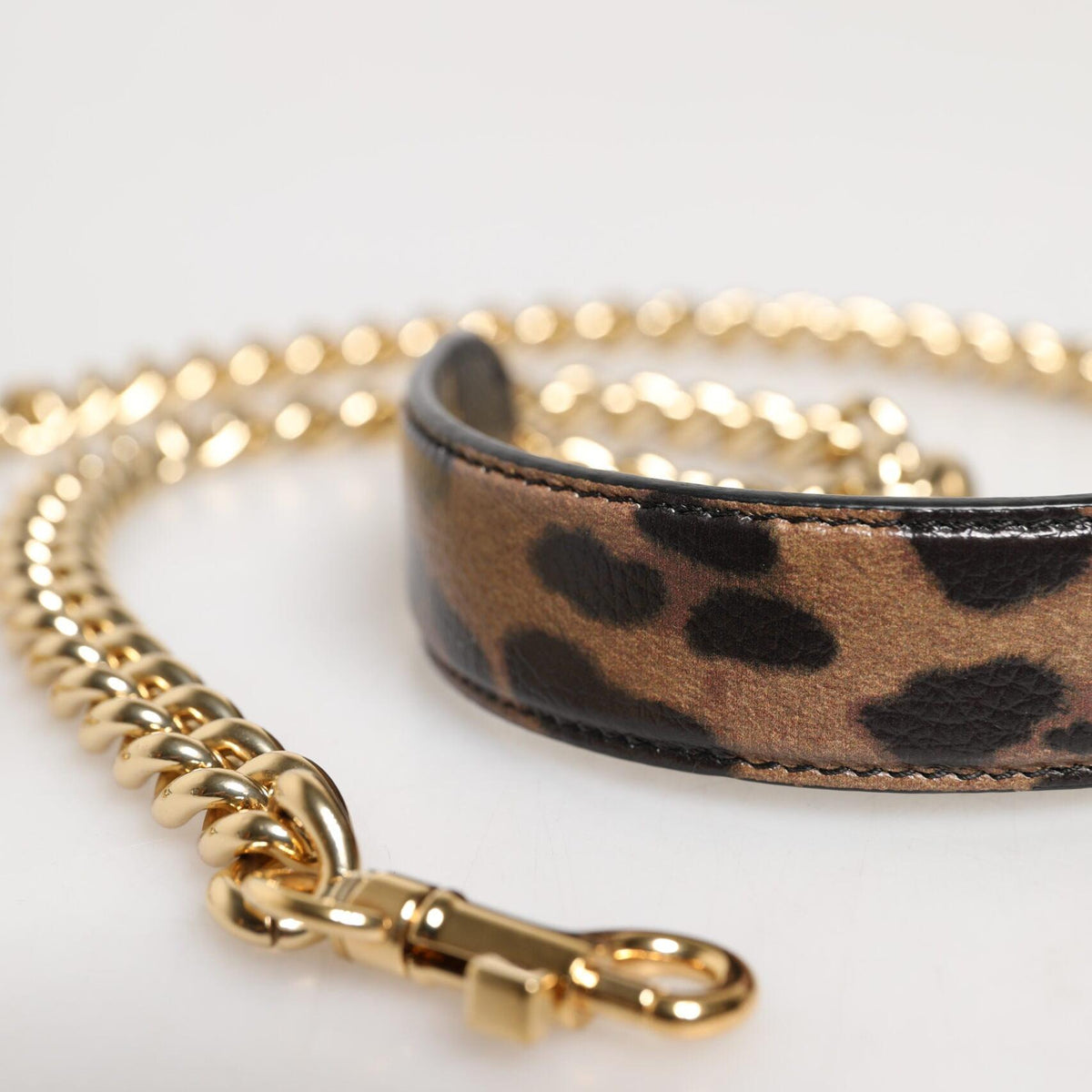 Dolce & Gabbana WMB550 brown leopard-pattern bag strap with brass chain