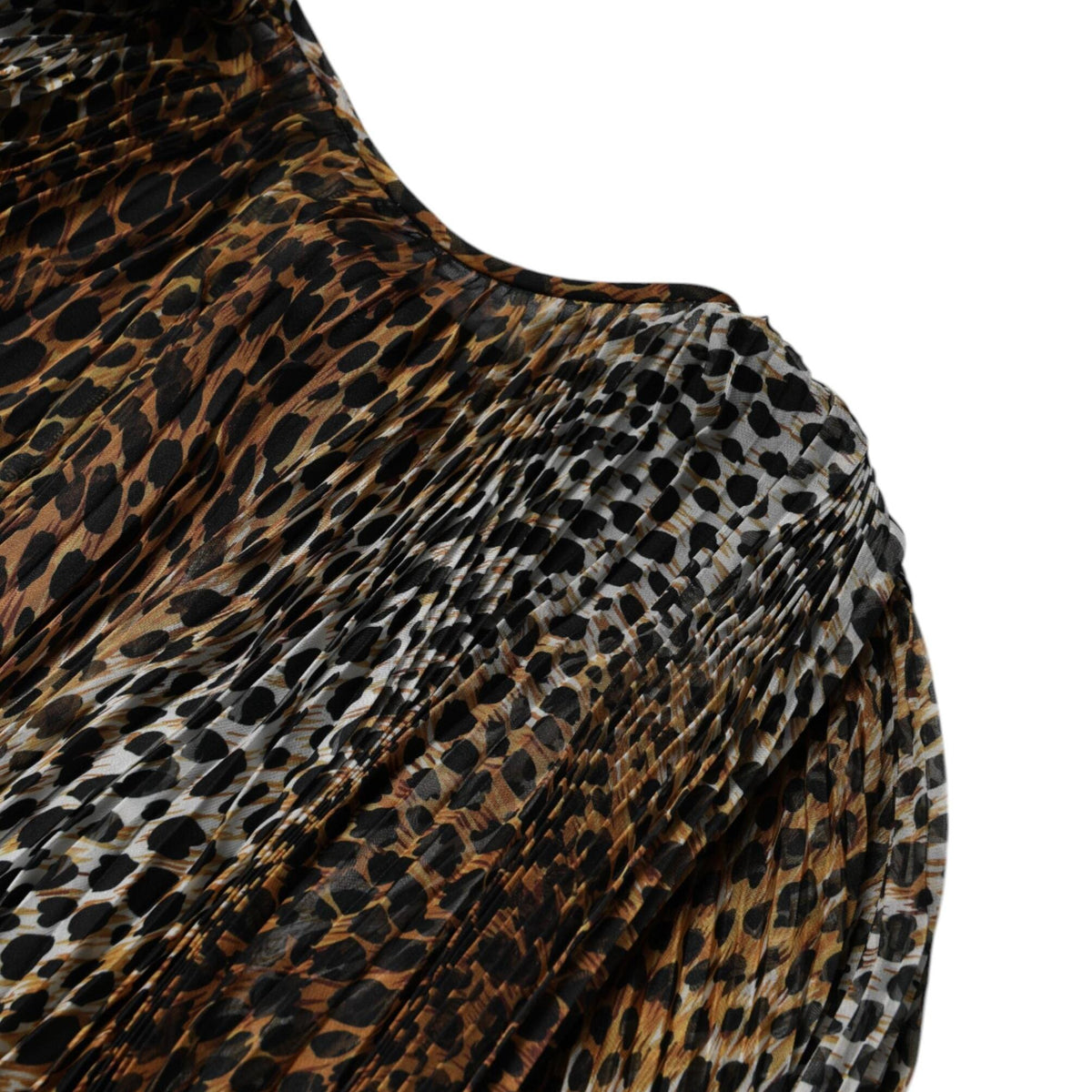 Dolce & Gabbana Brown Leopard Print Scarf Collared Chiffon Dress