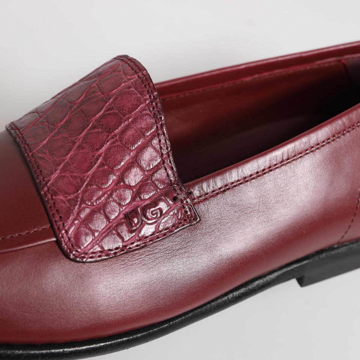 Dolce & Gabbana Burgundy Leather Formal Slip On Shoes