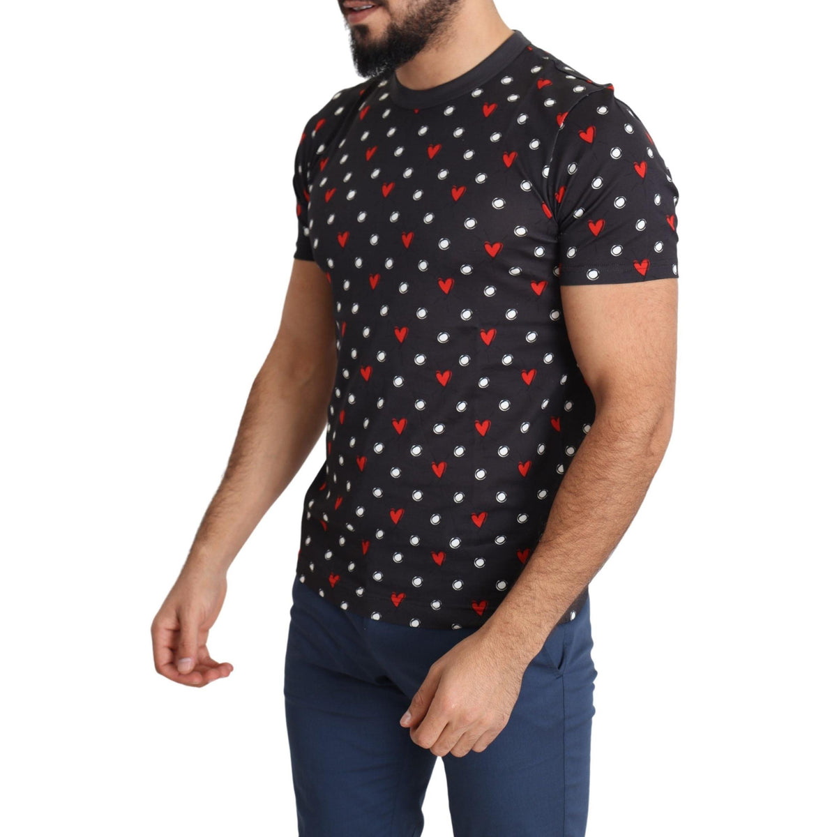 Dolce & Gabbana Dark Gray Hearts Print Cotton Men T-shirt