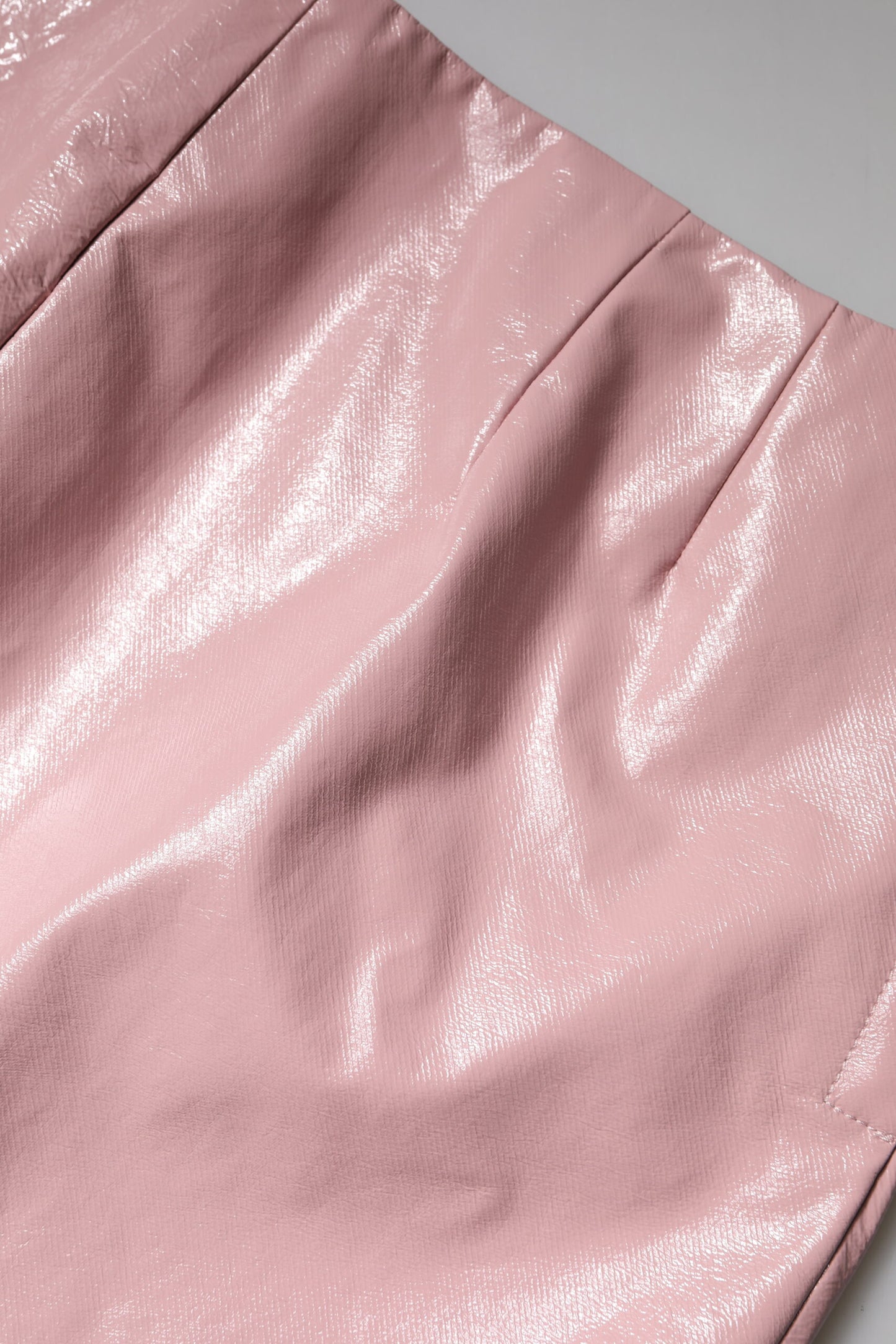 Dolce & Gabbana Glossy Pink Cotton High Waist Mini Skirt