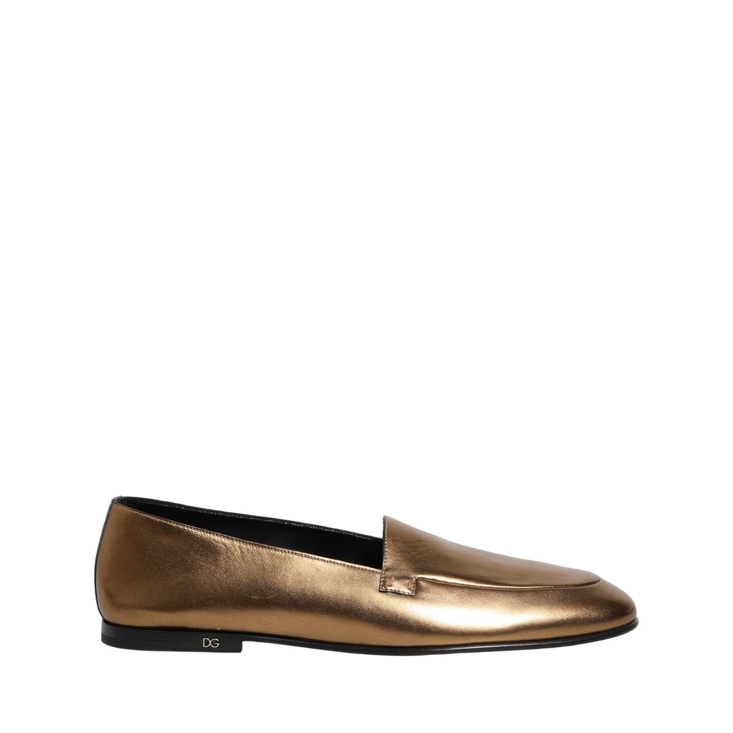 Dolce & Gabbana Gold Leather DG Logo Slip On Men Loafers Shoes