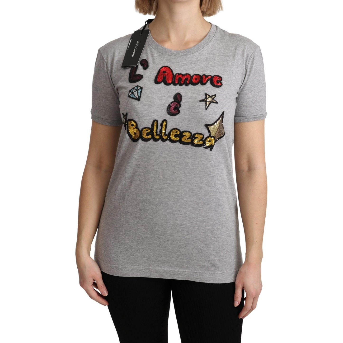 Dolce & Gabbana Gray Cotton Amore e Bellezza Top T-shirt