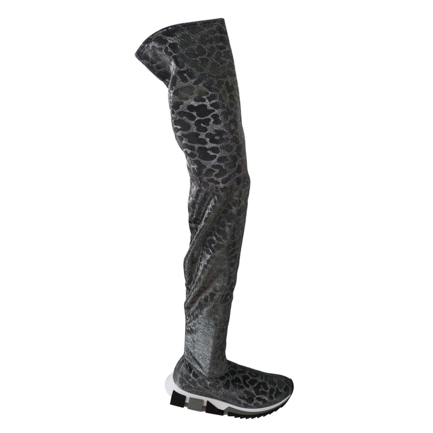 Dolce & Gabbana Gray Leopard High Top Sneakers Booties Shoes
