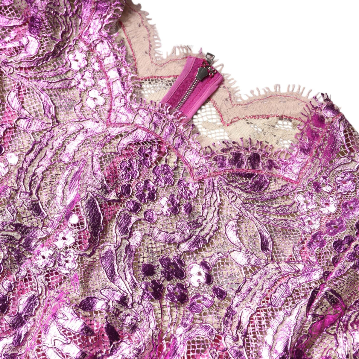 Dolce & Gabbana Metallic Fuchsia Floral Sheath Mini Dress