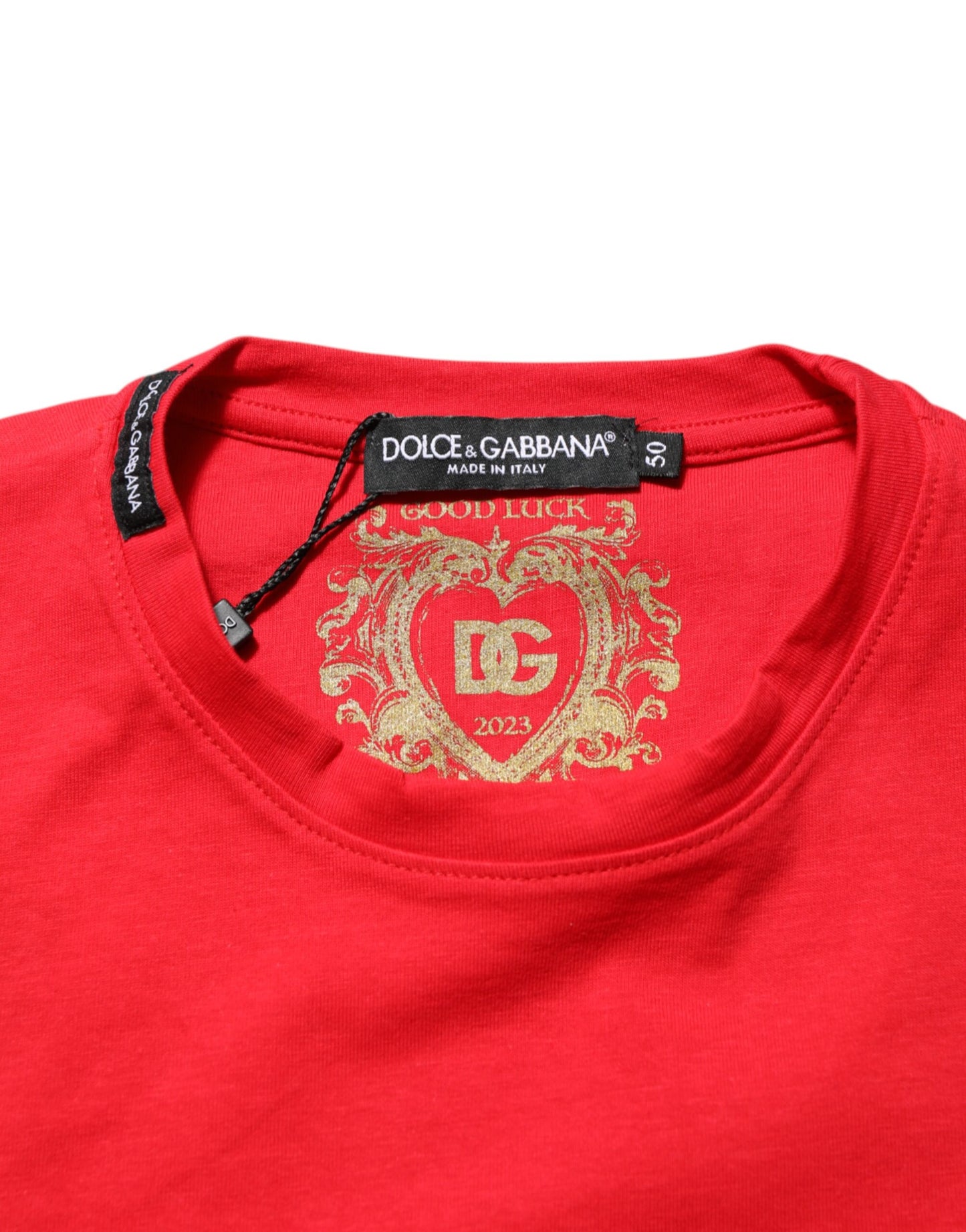 Dolce & Gabbana Red Goodluck 2023 Cotton Crew Neck T-shirt
