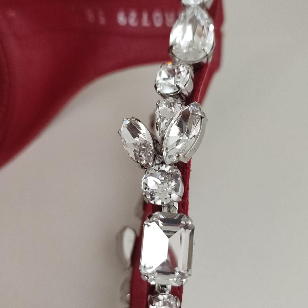 Dolce & Gabbana Red Satin Crystals Keira Sandals Heels Shoes